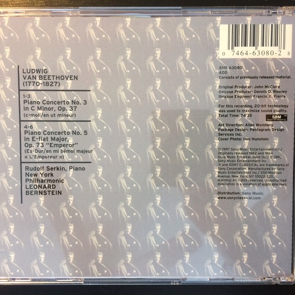 🦋 Beethoven: Piano Concertos Nos. 3 & 5 "Emperor" CD Oct-1997 Sony Classical - Picture 3 of 3